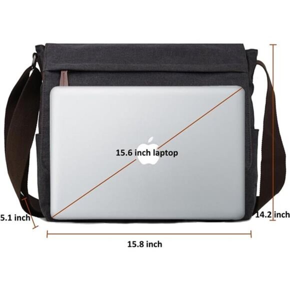 Canvas MessengerBag for Men Women,Travel Satchel Shoulderbag 15.6Inch Laptop Bag - Picture 3 of 7